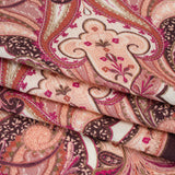 Slubbed Gauzy Cotton Woven - Pale Peach, Magenta and Dark Plum Fanciful Paisleys - Mood Exclusive Mandala Motions Print
