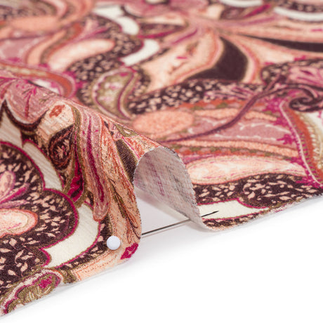 Slubbed Gauzy Cotton Woven - Pale Peach, Magenta and Dark Plum Fanciful Paisleys - Mood Exclusive Mandala Motions Print