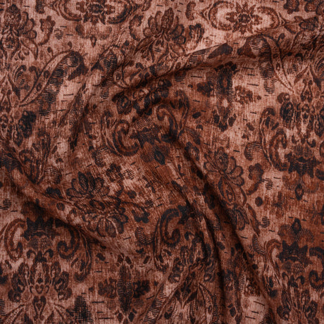 Slubbed Gauzy Cotton Woven - Rust and Burgundy Distressed Floral Damask - Mood Exclusive Reflecting Revelations Print