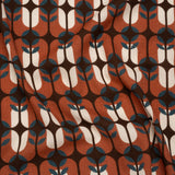 Slubbed Gauzy Cotton Woven - Rust Red, Dark Blue and Coffee Brown Geometric Floral Windows - Mood Exclusive Greenhouse Geometries Print