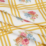 Slubbed Gauzy Cotton Woven - Yellow Ochre, Red and Blue Check with Flower Bouquets - Mood Exclusive Banquet Bouquet Print