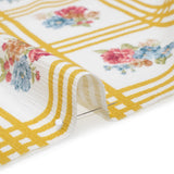 Slubbed Gauzy Cotton Woven - Yellow Ochre, Red and Blue Check with Flower Bouquets - Mood Exclusive Banquet Bouquet Print