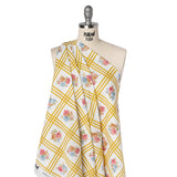 Slubbed Gauzy Cotton Woven - Yellow Ochre, Red and Blue Check with Flower Bouquets - Mood Exclusive Banquet Bouquet Print