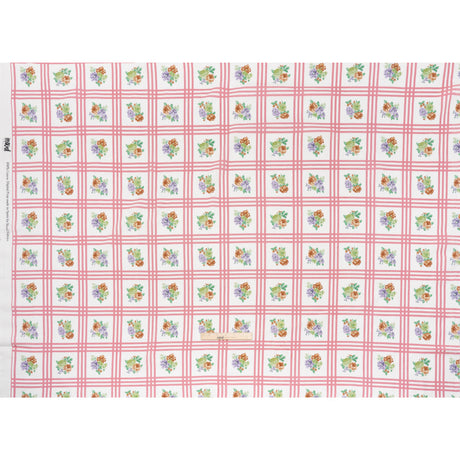 Slubbed Gauzy Cotton Woven - Pink, Red and Purple Check with Flower Bouquets - Mood Exclusive Banquet Bouquet Print