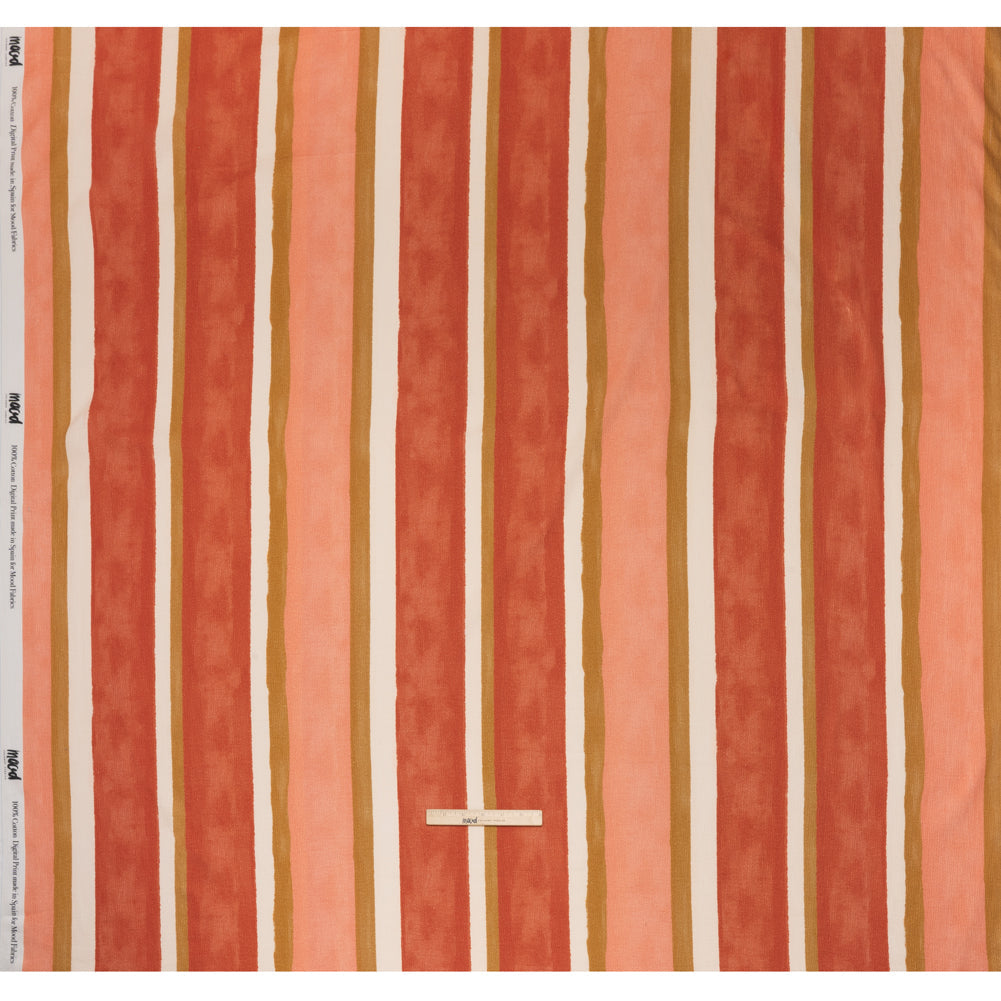 Slubbed Gauzy Cotton Woven - Rust, Peach and Yellow Ochre Stripes - Mood Exclusive Canyon Cove Print
