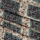 Slubbed Gauzy Cotton Woven - Cream, Dusty Teal and Burgundy Floral Diamonds - Mood Exclusive Garden Grid Print