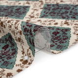 Slubbed Gauzy Cotton Woven - Cream, Dusty Teal and Burgundy Floral Diamonds - Mood Exclusive Garden Grid Print