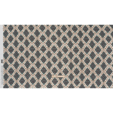 Slubbed Gauzy Cotton Woven - Cream, Dusty Teal and Burgundy Floral Diamonds - Mood Exclusive Garden Grid Print