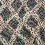 Slubbed Gauzy Cotton Woven - Cream, Dusty Teal and Burgundy Floral Diamonds - Mood Exclusive Garden Grid Print