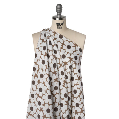 Slubbed Gauzy Cotton Woven - Brown and White Retro Daisies - Mood Exclusive Dancing Daisies Print