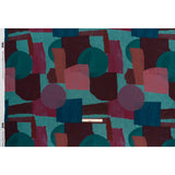 Slubbed Gauzy Cotton Woven - Teal Green, Burgundy and Magenta Painted Geometrics - Mood Exclusive Brushed Blocks Print