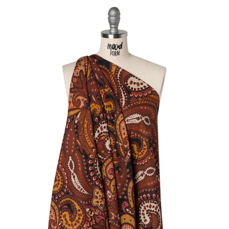 Slubbed Gauzy Cotton Woven - Brick Red, Dark Peach and Golden Ochre Paisley - Mood Exclusive Spice Market Print