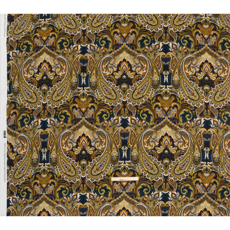 Slubbed Gauzy Cotton Woven - Blue, Kiwi Green and Goldenrod Paisley - Mood Exclusive Woodland Whispers Print