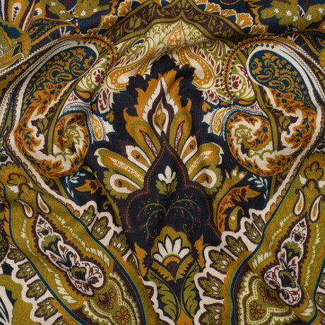 Slubbed Gauzy Cotton Woven - Blue, Kiwi Green and Goldenrod Paisley - Mood Exclusive Woodland Whispers Print