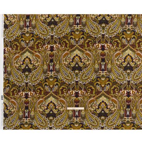 Slubbed Gauzy Cotton Woven - Dark Purple, Kiwi Green and Goldenrod Paisley - Mood Exclusive Woodland Whispers Print