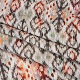 Slubbed Gauzy Cotton Woven - Red, Orange and Dark Green Geometric Ikat - Mood Exclusive Secret Symbols Print