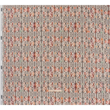 Slubbed Gauzy Cotton Woven - Red, Orange and Dark Green Geometric Ikat - Mood Exclusive Secret Symbols Print