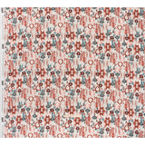 Slubbed Gauzy Cotton Woven - Coral Red, Dark Blue and Light Gray Ikat Leaves and Swirls - Mood Exclusive Fanciful Fairy Print
