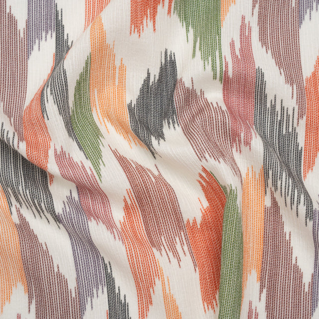 Slubbed Gauzy Cotton Woven - Dark Red, Navy, Orange and Green Abstract Ikat Stitches - Mood Exclusive Soundwave Stitches Print