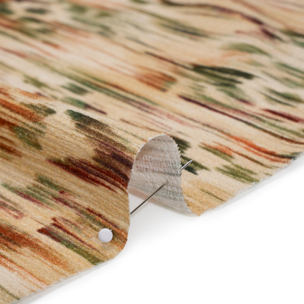 Slubbed Gauzy Cotton Woven - Beige, Burgundy and Green Abstract Painterly Ikat - Mood Exclusive Striate Shot Print