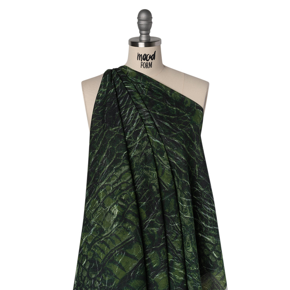 Crinkled Cotton Gauzy Woven - Dark Green and Black Abstract - Mood Exclusive Babbling Brook Print