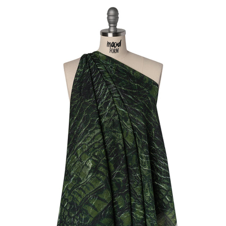 Crinkled Cotton Gauzy Woven - Dark Green and Black Abstract - Mood Exclusive Babbling Brook Print