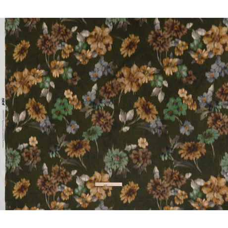 Crinkled Cotton Gauzy Woven - Olive Green, Tan and Gray Hazy Ikat Flowers - Mood Exclusive Blurred Blooms Print