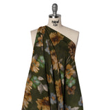 Crinkled Cotton Gauzy Woven - Olive Green, Tan and Gray Hazy Ikat Flowers - Mood Exclusive Blurred Blooms Print