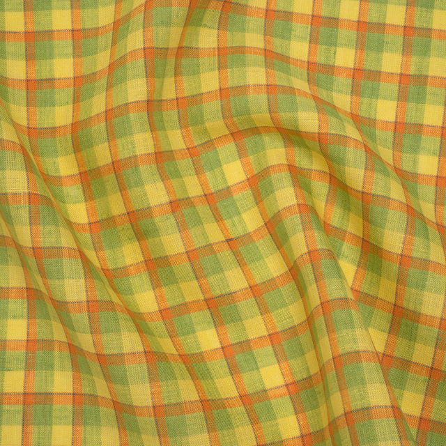 Lightweight Linen Woven - Bright Yellow, Orange and Lime Green Plaid