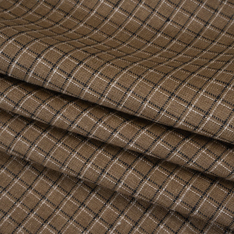 Medium Weight Linen Woven - Textured Brown, Black and Gray Shadow Windowpane Checks