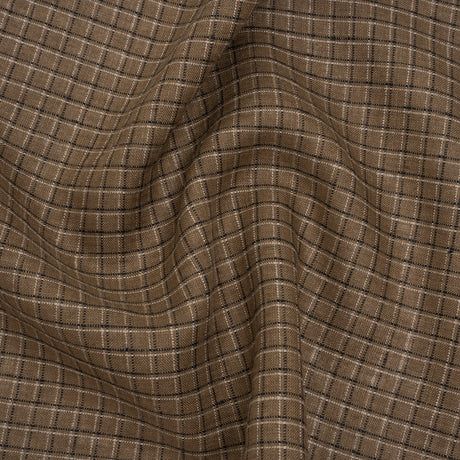 Medium Weight Linen Woven - Textured Brown, Black and Gray Shadow Windowpane Checks