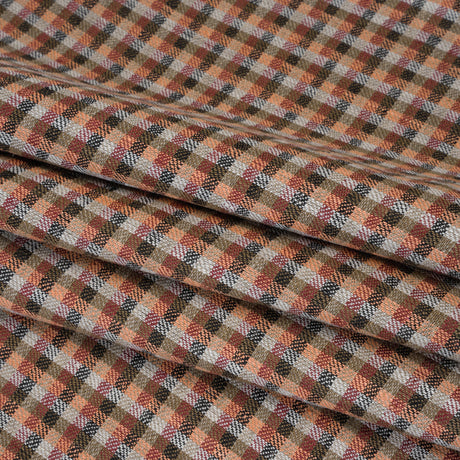 Linen Twill - Brown, Coral and Strawberry Red Plaid