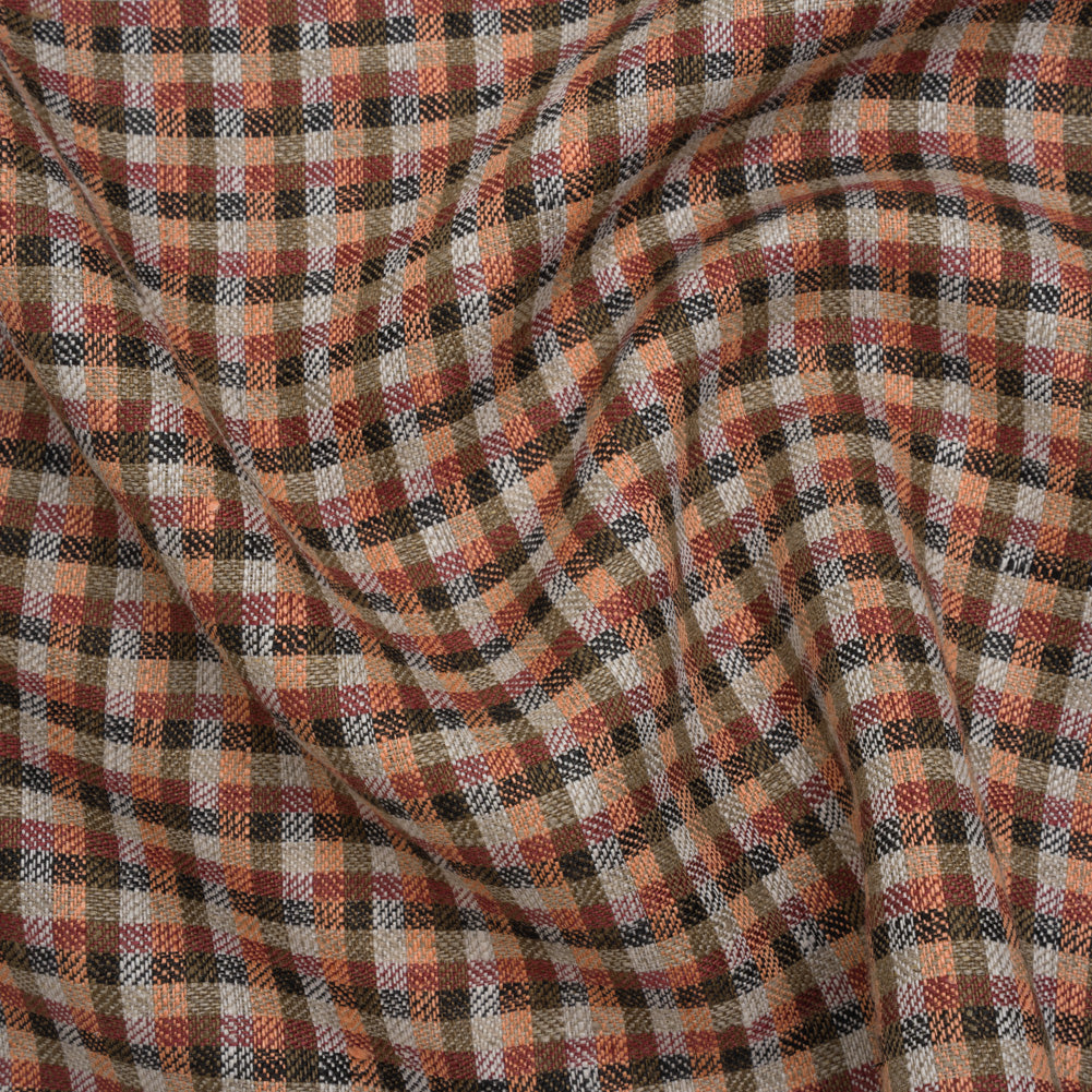 Linen Twill - Brown, Coral and Strawberry Red Plaid