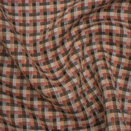 Linen Twill - Brown, Coral and Strawberry Red Plaid