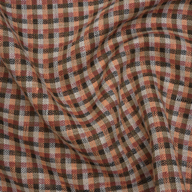 Linen Twill - Brown, Coral and Strawberry Red Plaid