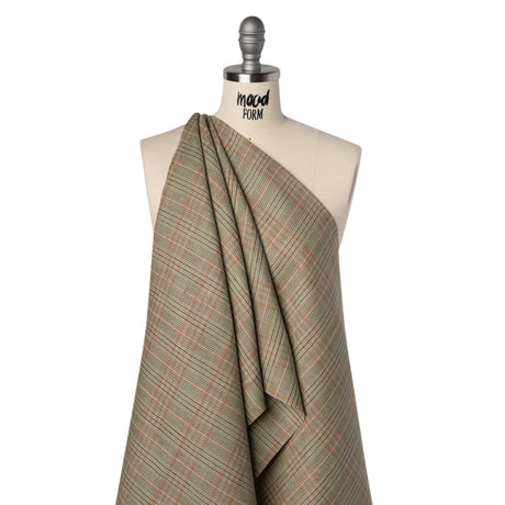 Medium Weight Linen Woven - Brown, Pink and Lime Green Plaid