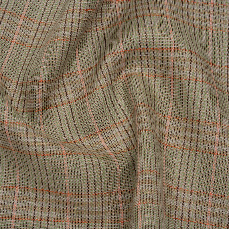 Medium Weight Linen Woven - Brown, Pink and Lime Green Plaid