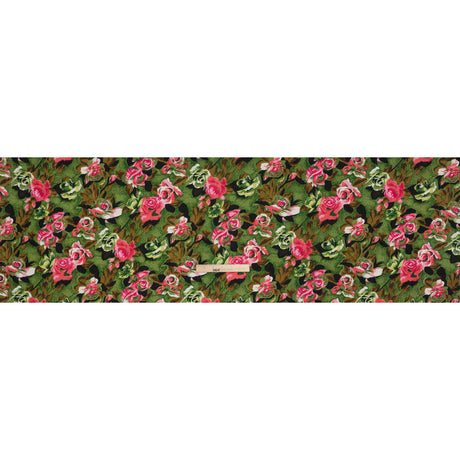Medium Weight Linen Woven Print - Pink, Green and Brown Roses