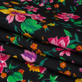 Medium Weight Linen Woven Print - Black, Pink and Purple Floral