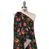 Medium Weight Linen Woven Print - Black, Pink and Purple Floral