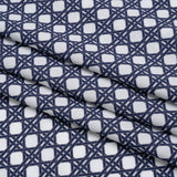 Cotton and Rayon Woven Shirting Print - Navy Blue and White Wicker Basket Lattice - Deadstock