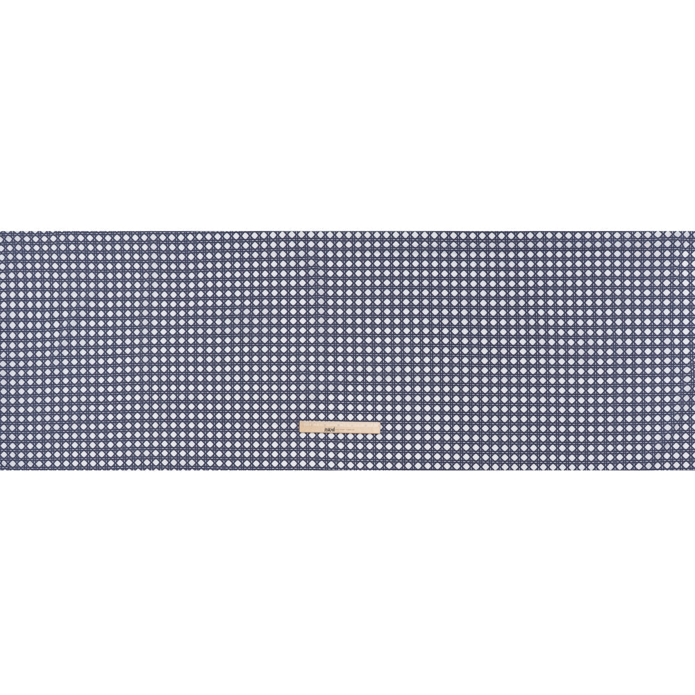 Cotton and Rayon Woven Shirting Print - Navy Blue and White Wicker Basket Lattice - Deadstock