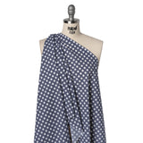 Cotton and Rayon Woven Shirting Print - Navy Blue and White Wicker Basket Lattice - Deadstock