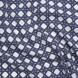 Cotton and Rayon Woven Shirting Print - Navy Blue and White Wicker Basket Lattice - Deadstock