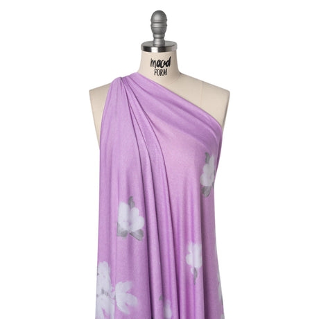 Stretch Rayon Jersey Panel - Lilac and Gray Floral - Deadstock