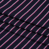 Cotton and Polyester 1x1 Rib Knit - Fuchsia, White and Navy Shadow Stripes - Deadstock