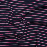 Cotton and Polyester 1x1 Rib Knit - Fuchsia, White and Navy Shadow Stripes - Deadstock