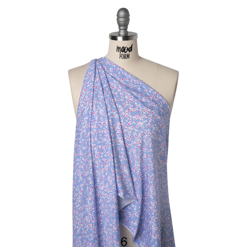 Stretch Cotton and Modal Jersey - Periwinkle, White and Pink Animal Spots - Deadstock