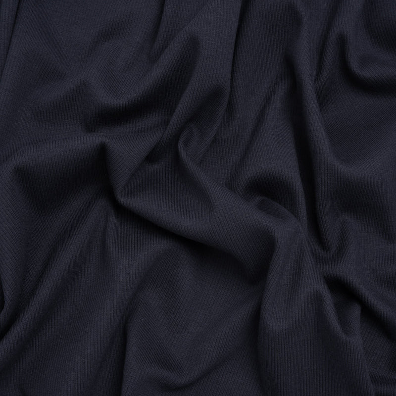 Stretch Cotton 2x2 Rib Knit - Navy - Deadstock