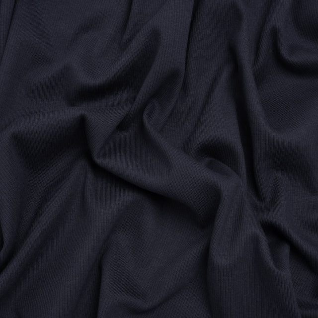 Stretch Cotton 2x2 Rib Knit - Navy - Deadstock
